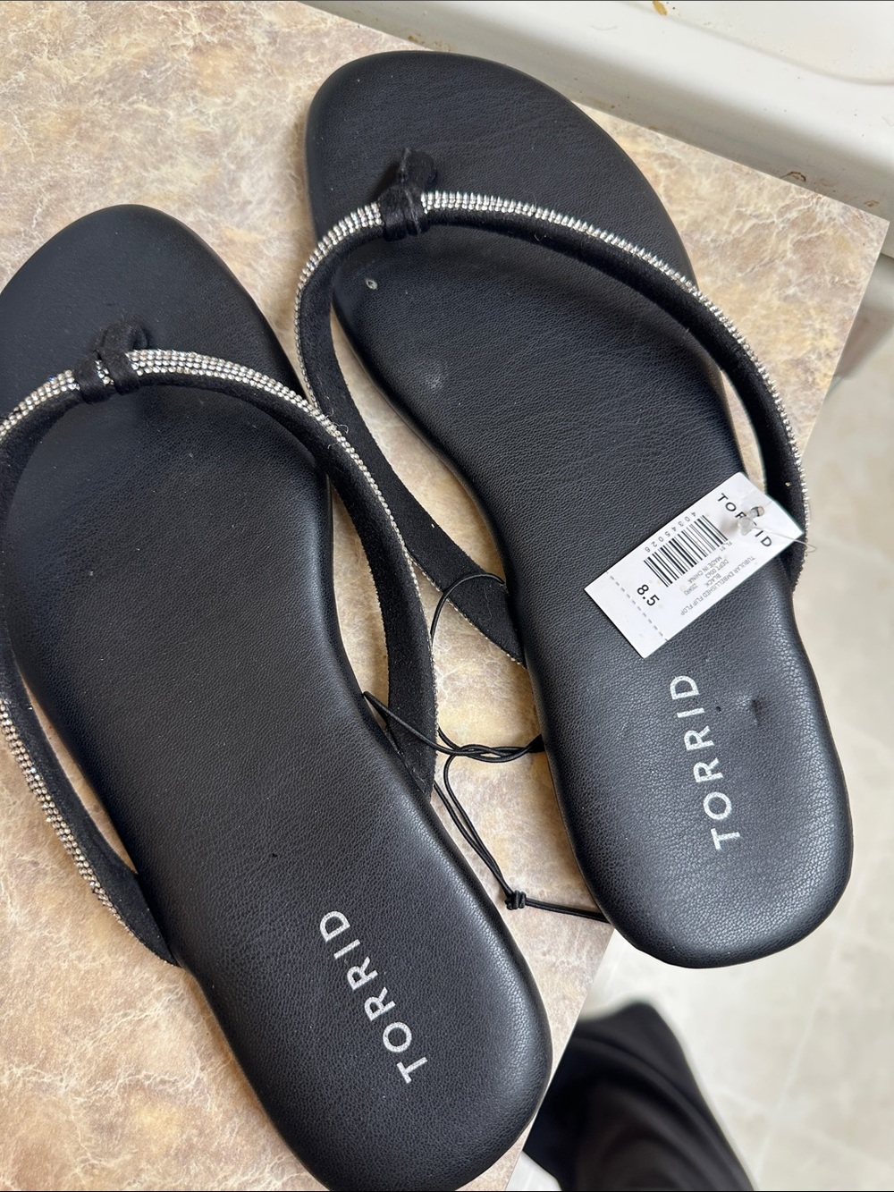 torrid Black Rhinestone-Trim Thong Sandals